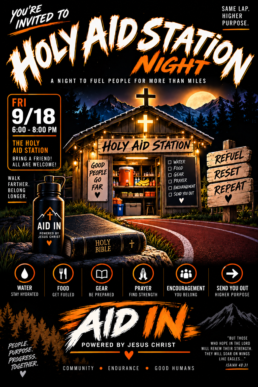 Holy Aid Station Night event poster